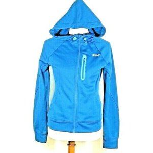 Fila Full Zip Hoodie Sz M Media Pocket Teal Zip LS